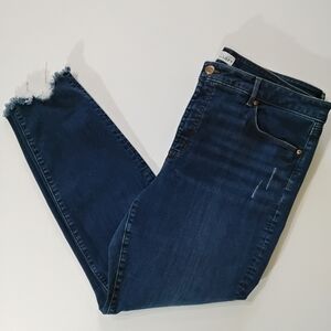 LOFT Jeans Womens Size 18 Dark Wash Distressed Curvy Skinny High Rise Frayed Hem